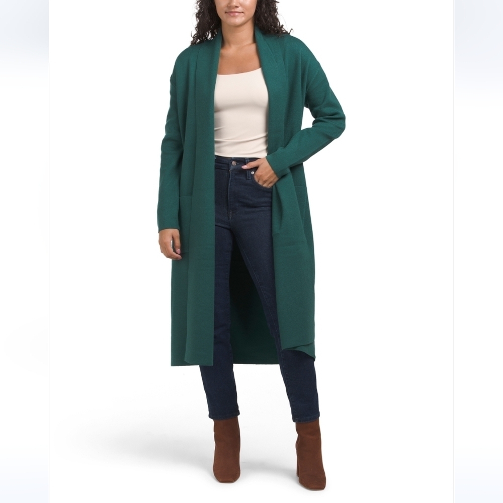Max Sport Teal Double Knit Long Cardigan Sweater